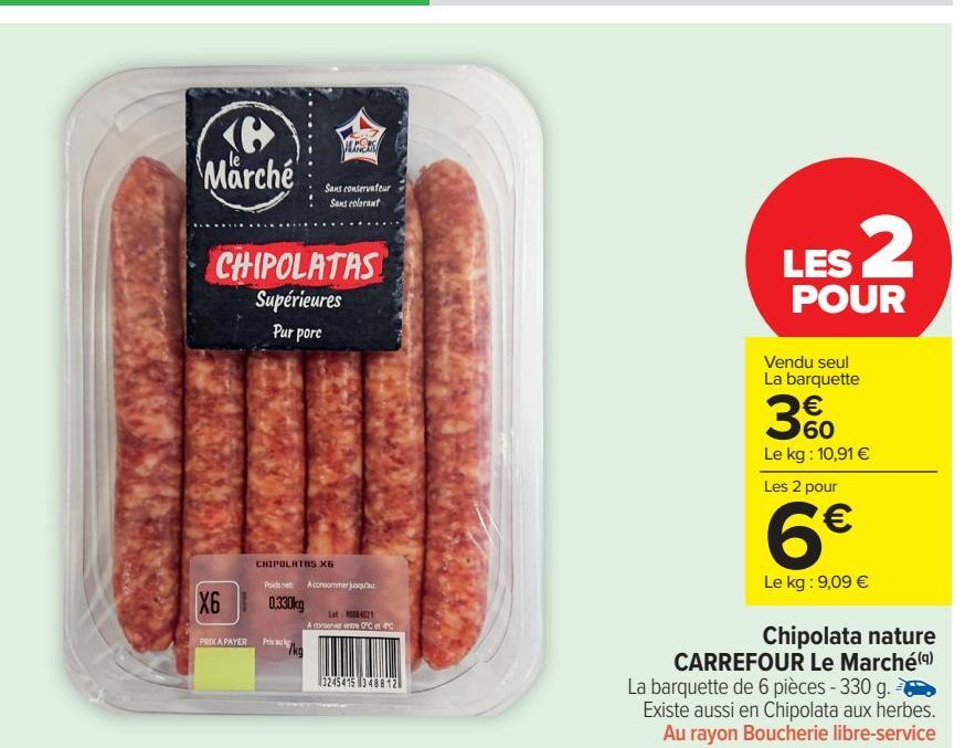 Chipolata nature CARREFOUR Le Marché