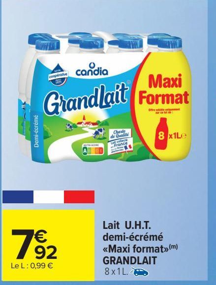 Lait U.H.T. demi-écrémé <Maxi format> GRANDLAIT