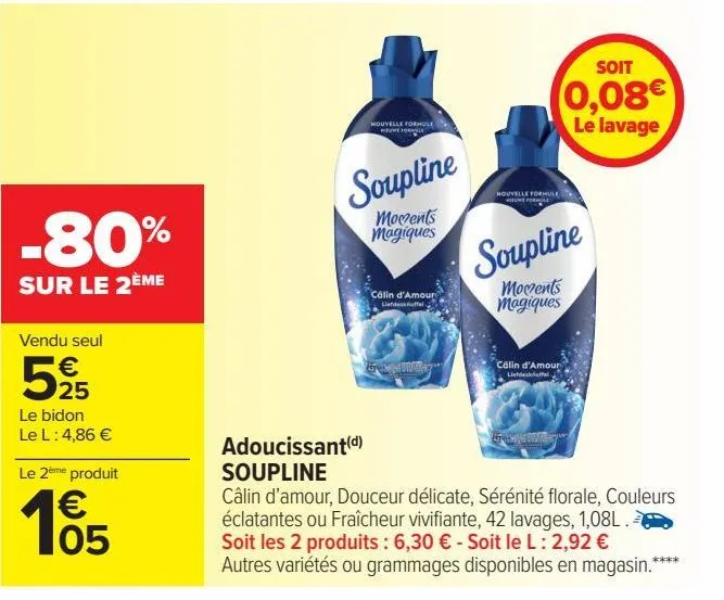 Promotion Soupline Carrefour : Assouplissant à -90%