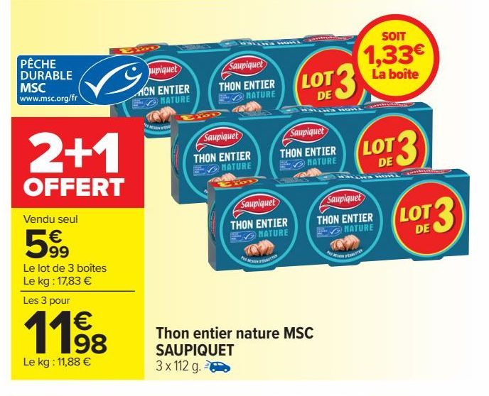 Thon entier nature MSC SAUPIQUET