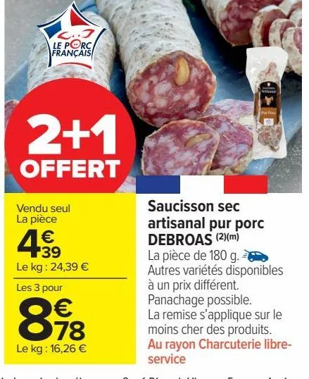 saucisson sec artisanal pur porc debroas