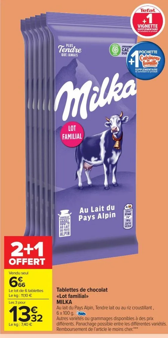 tablettes de chocolat <lot familial> milka