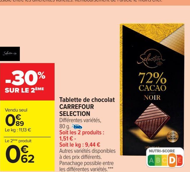 Tablette de chocolat CARREFOUR SELECTION