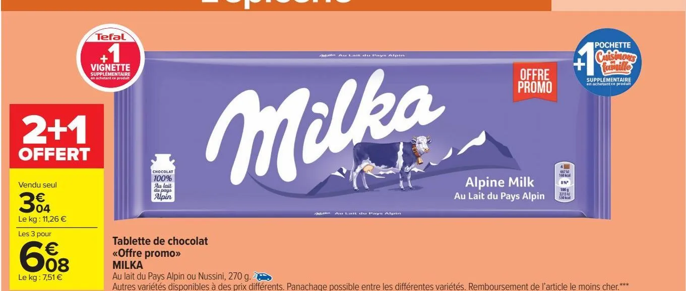 tablette de chocolat <offre promo> milka