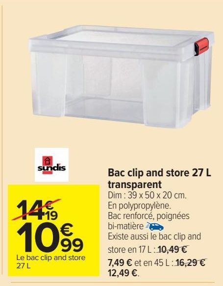 Bac clip and store 27 L transparent