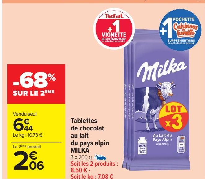 Tablettes de chocolat au lait du pays alpin MILKA