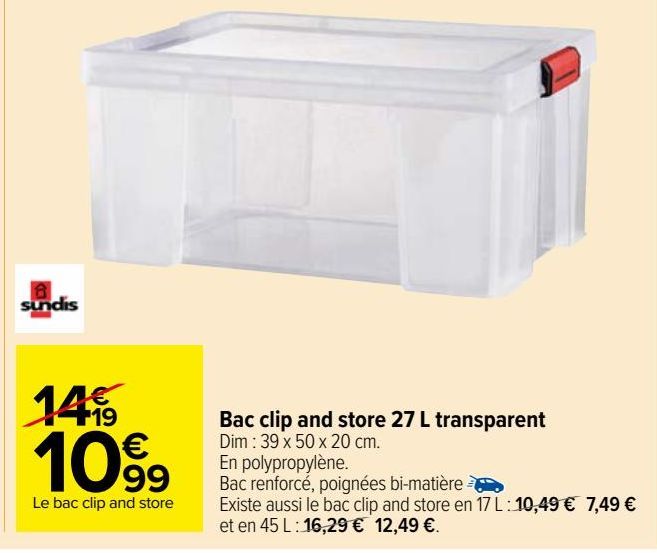Bac clip and store 27 L transparent