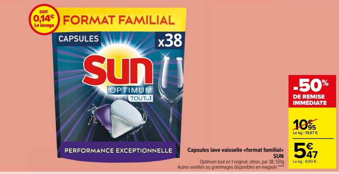 Capsules lave vaisselle <format familial> SUN