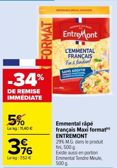 Emmental râpé français Maxi format ENTREMONT