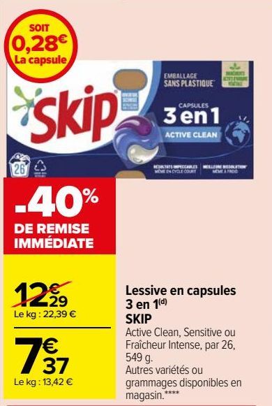 Lessive en capsules 3 en 1 SKIP