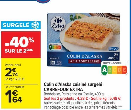 Colin d'Alaska cuisiné surgelé CARREFOUR EXTRA