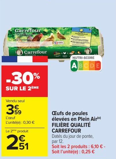 Oeufs de poules élevées en Plein Air FILIÈRE QUALITÉ CARREFOUR