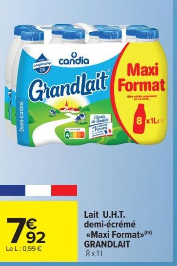 Lait U.H.T. demi-écrémé <Maxi Format> GRANDLAIT