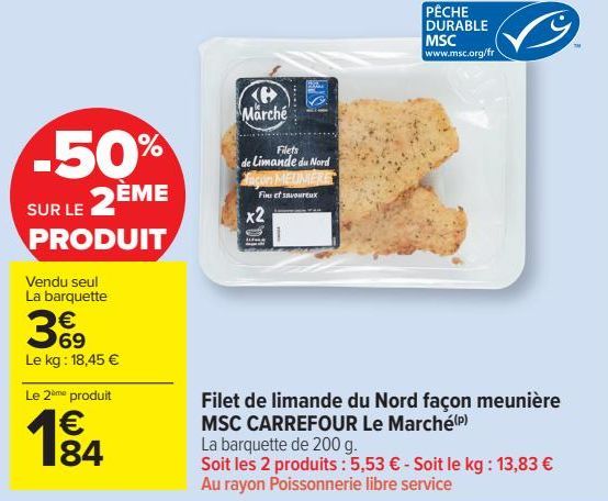 Filet de limande du Nord façon maunière MSC CARREFOUR Le Marché