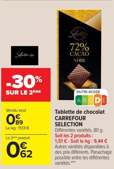 tablette de chocolat carrefour selection