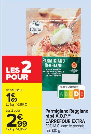 Parmigiano Reggiano râpé A.O.P. CARREFOUR EXTRA