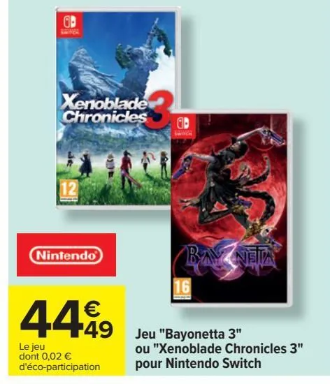 jeu "bayonetta 3" ou "xenoblade chronicles 3" pour nintendo switch 