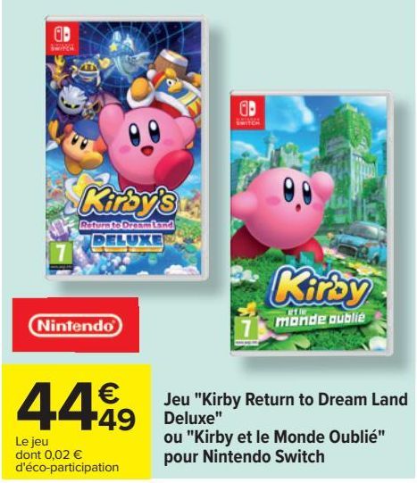 Jeu "Kirby Return to Dream Land Deluxe" ou "Kirby et le Monde Oublié" pour Nintendo Switch 