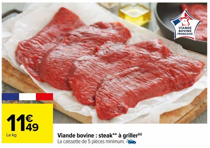 Viande bovine: steak** à griller 