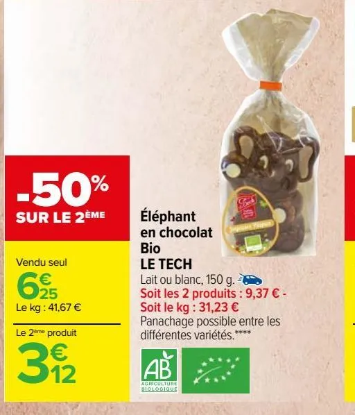 éléphant en chocolat bio le tech 