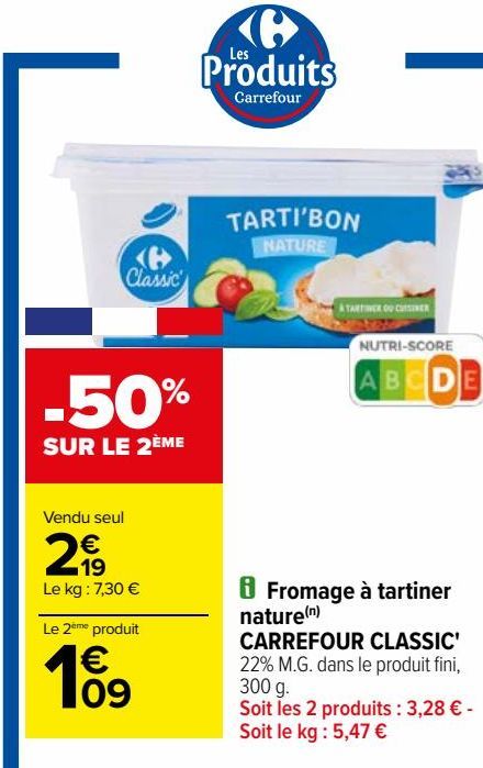 Fromage à tartiner nature CARREFOUR CLASSIC 