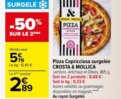 Pizza Capricciosa surgelée CROSTA & MOLLICA 