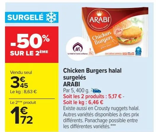 chicken burgers halal surgelés arabi 