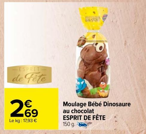 Moulage Bébé Dinosaure au chocolat ESPRIT DE FETE 