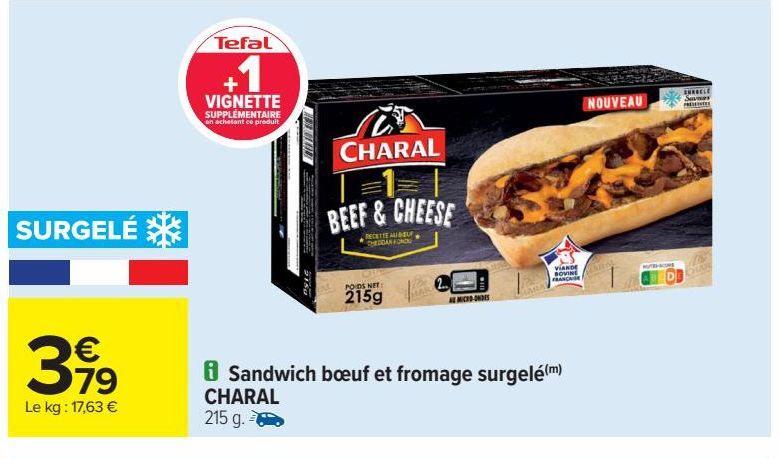 Sandwich bœuf et fromage surgelé CHARAL