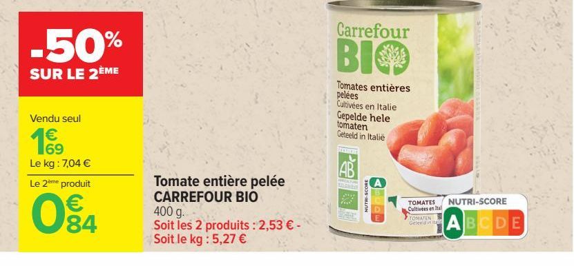 Tomate entière pelée CARREFOUR BIO