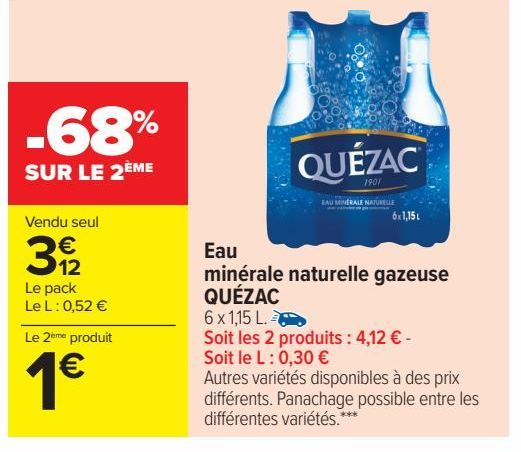 Eau minérale naturelle gazeuse QUEZAC