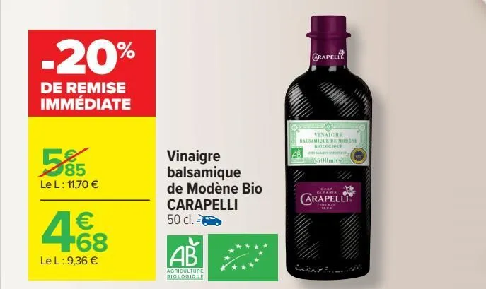 vinaigre balsamique de modène bio carapelli