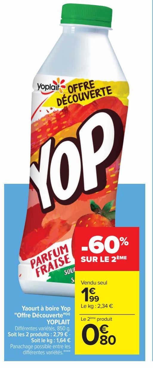 Yaourt à boire yop Offre découverte YOPLAIT