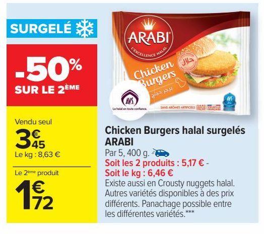 Chicken Burgers Halal surgelés ARABI