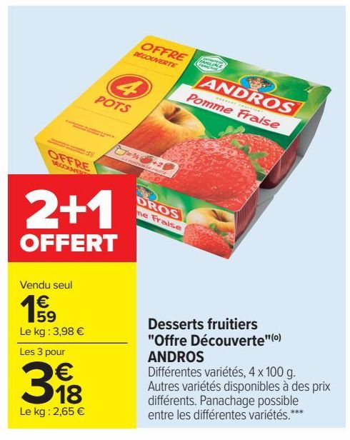 Desserts fruitiers Offre Découverte ANDROS