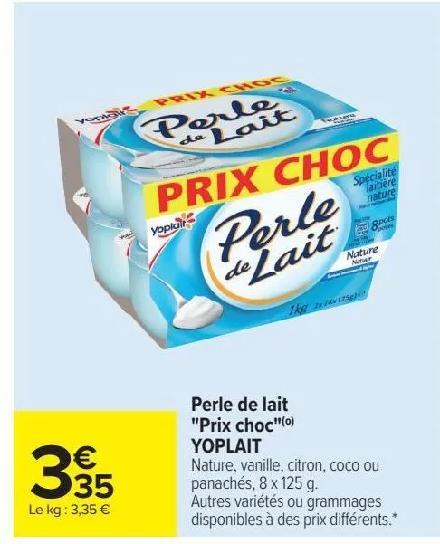 perle de lait prix choc yoplait