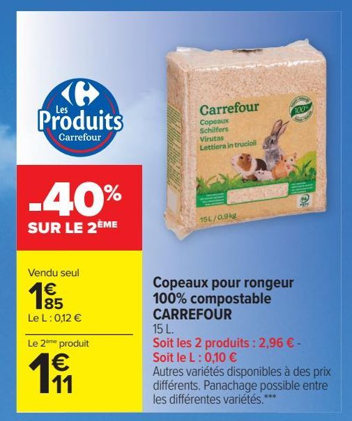 Copeaux pour rongeur 100% compostable CARREFOUR