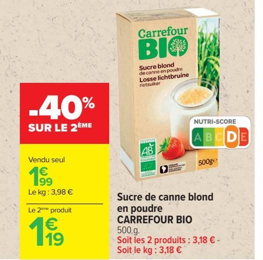 Sucre de canne blond en poudre CARREFOUR BIO