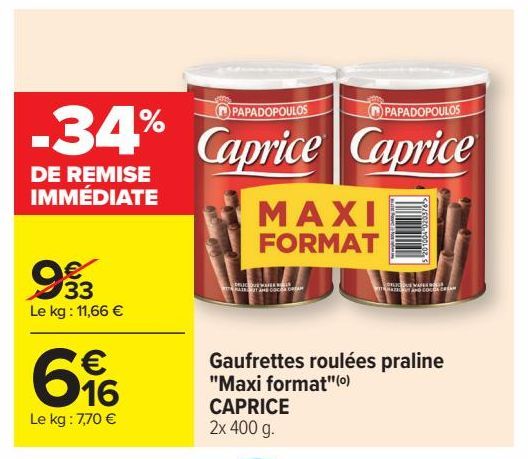 Gaufrettes roulées praline Maxi format CAPRICE