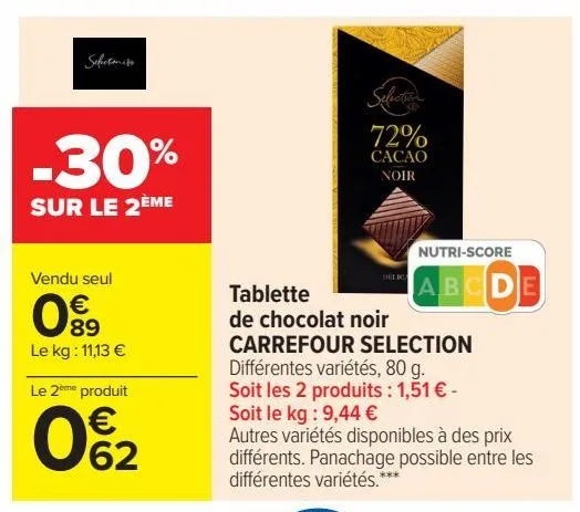 tablette de chocolat noir carreffour selection