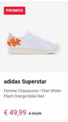 promos  adidas superstar  femme chaussures • ftwr white-flash orange-solar red  € 49,99 €99,99 