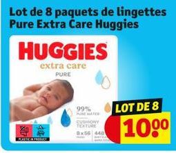 PAK PRE  HUGGIES  extra care  PURE  99%  CUSHIONY TEXTURE  3x56 448  LOT DE 8  100⁰ 