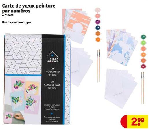 Carte de vœux peinture par numéros 4 pièces  Non disponible en ligne.  VILLA VOLANCE  DIY WENSKAARTEN  10X15CM  DIY CARTES DE VOEUX  10 X 15 CM  Schilderen op nummer  incluppen  Pynture par numéros pe