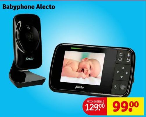 Babyphone Alecto  Alecto  Alecto  PRIX CONSEILLÉ  12900  CAM  Q D  99.00  MENU OK 