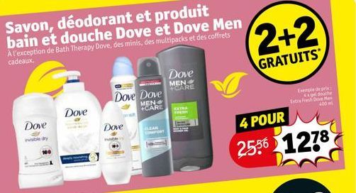 Savon, déodorant et produit bain et douche Dove et Dove Men A l'exception de Bath Therapy Dove, des minis, des multipacks et des coffrets cadeaux.  Dove  ble dry  Dove  Dove  Dove Dove  MEN +CARE  LEA