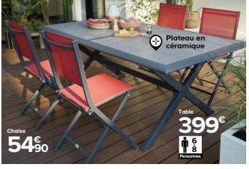 Chaise  54%  Plateau en céramique  Table  399€  Personnes 