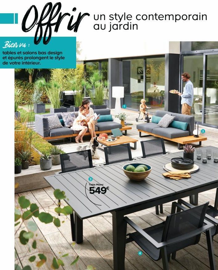 Offrir  Bien vu  tables et salons bas design et épurés prolongent le style de votre intérieur.  un style contemporain au jardin  Table Midri  549€  Sol  A  