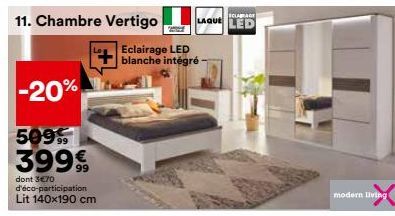 11. Chambre Vertigo  -20%  509% 3999  dont 3€70 d'éco-participation Lit 140x190 cm  Eclairage LED blanche intégré -  ECLABRACE  LAQUE LED  modern living 