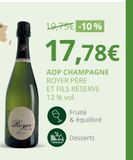 Champagne réserve offre à 17,78€ sur La Vignery