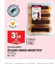 329  200 17 kg  baboreen france  desserissimes  éclairs choco-noisettes*  4x75 g  ret 2678 